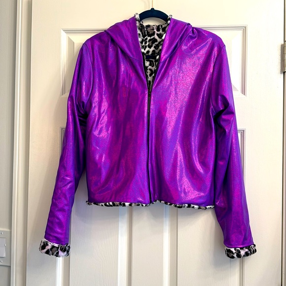 Leopard Faux Fur / Purple Holographic Jacket - Small - Picture 2 of 6